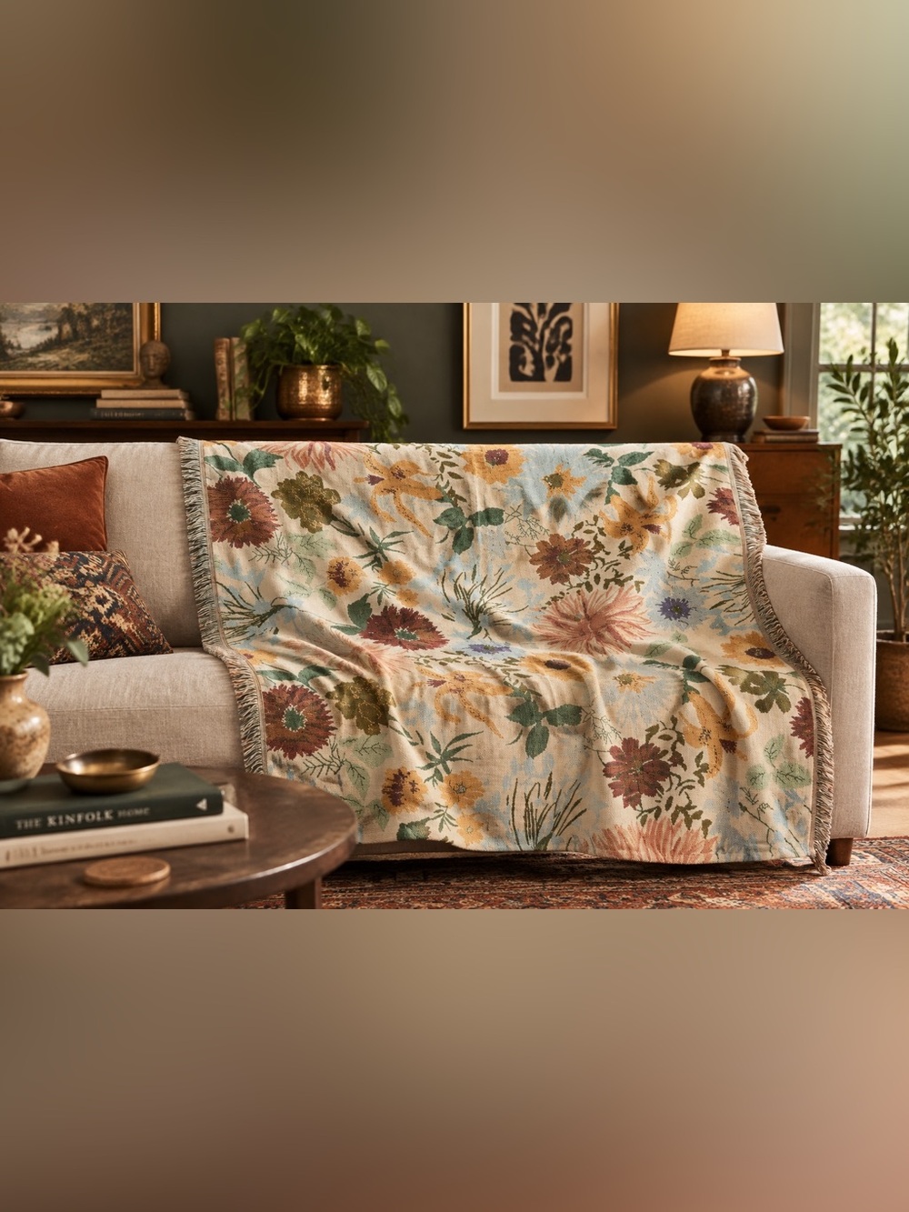 NWOT Oversized Botanical Floral Woven Jacquard Throw Blanket 70x70
